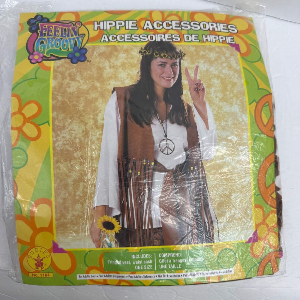 Rubies Hippie Costume Accessories Women OS Brown Fringed Vest Sash Halloween